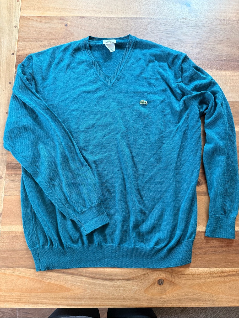 Lacoste Men's V-Neck Sweater in Teal Green